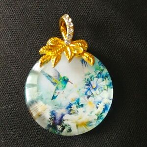 Vintage Forget Me Not Hummingbird Pendant
